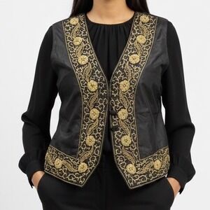 Vintage Maya Varma Silk Beaded Black Vest Women's Large Impeccable‎ Condition